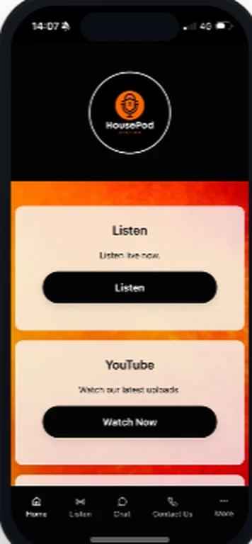 Radio app with live listening and YouTube